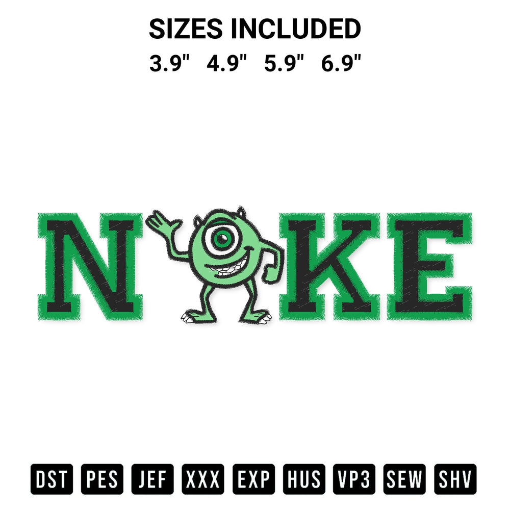 Add a unique touch to your apparel with the Nike Mike Wazowski Monster Embroidery Design embroidery file. Premium instant download available now on Designspacks.com. Available sizes: 3.9", 4.9", 5.9", 6.9".
