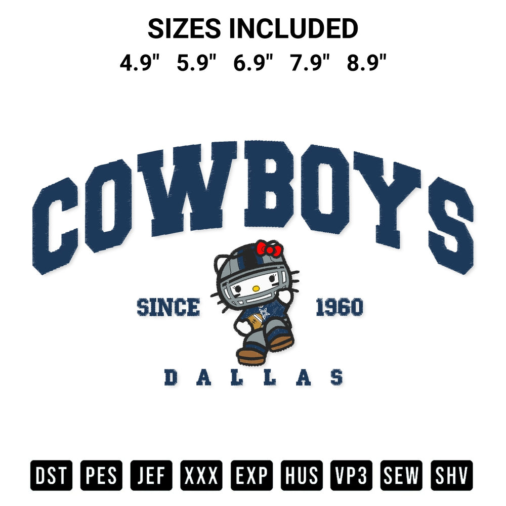 Shop the Cowboys Dallas Since 1960 Embroidery Design machine embroidery pattern at Designspacks.com. Beautifully digitized for flawless stitching on any fabric. Available sizes: 4.9", 5.9", 6.9", 7.9", 8.9".