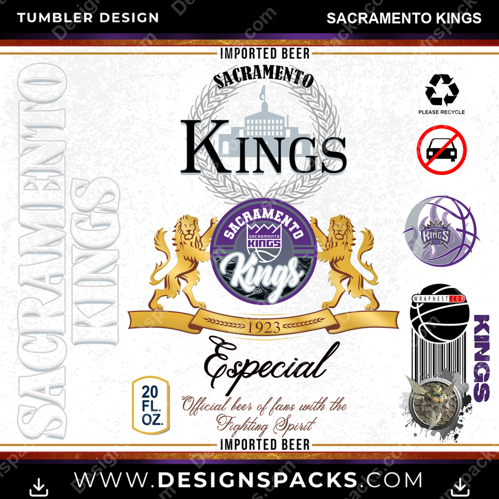 Basketball Modelo Sacramento Kings Tumbler Digital Wrap Design