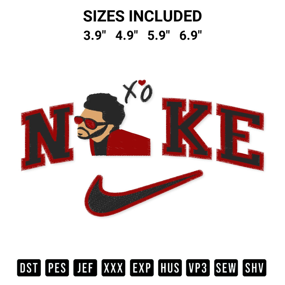 Add a unique touch to your apparel with the The Weeknd Nike Embroidery Design embroidery file. Premium instant download available now on Designspacks.com. Available sizes: 3.9", 4.9", 5.9", 6.9".