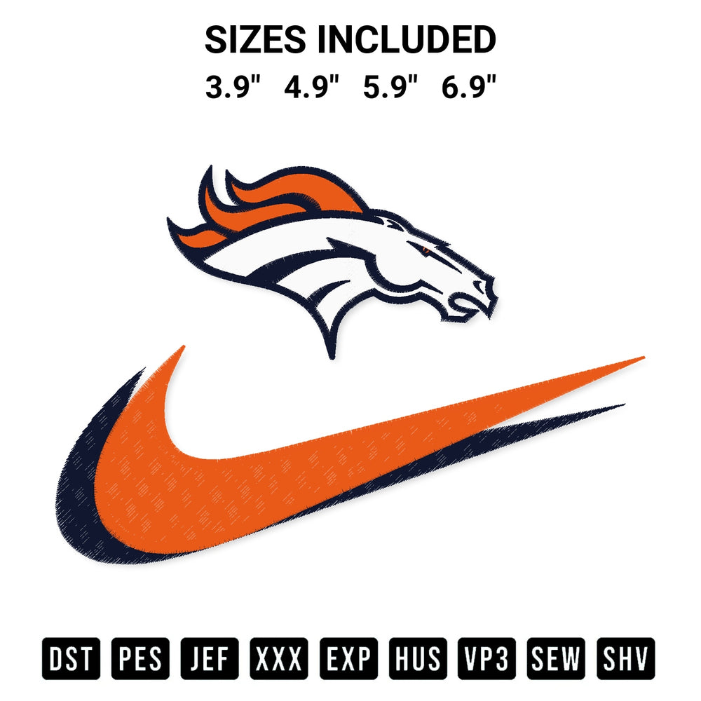 Create amazing crafts with the Denver Broncos Swoosh Embroidery Design embroidery file. High-quality digital download from Designspacks.com, perfect for beginners and pros. Available sizes: 3.9", 4.9", 5.9", 6.9".