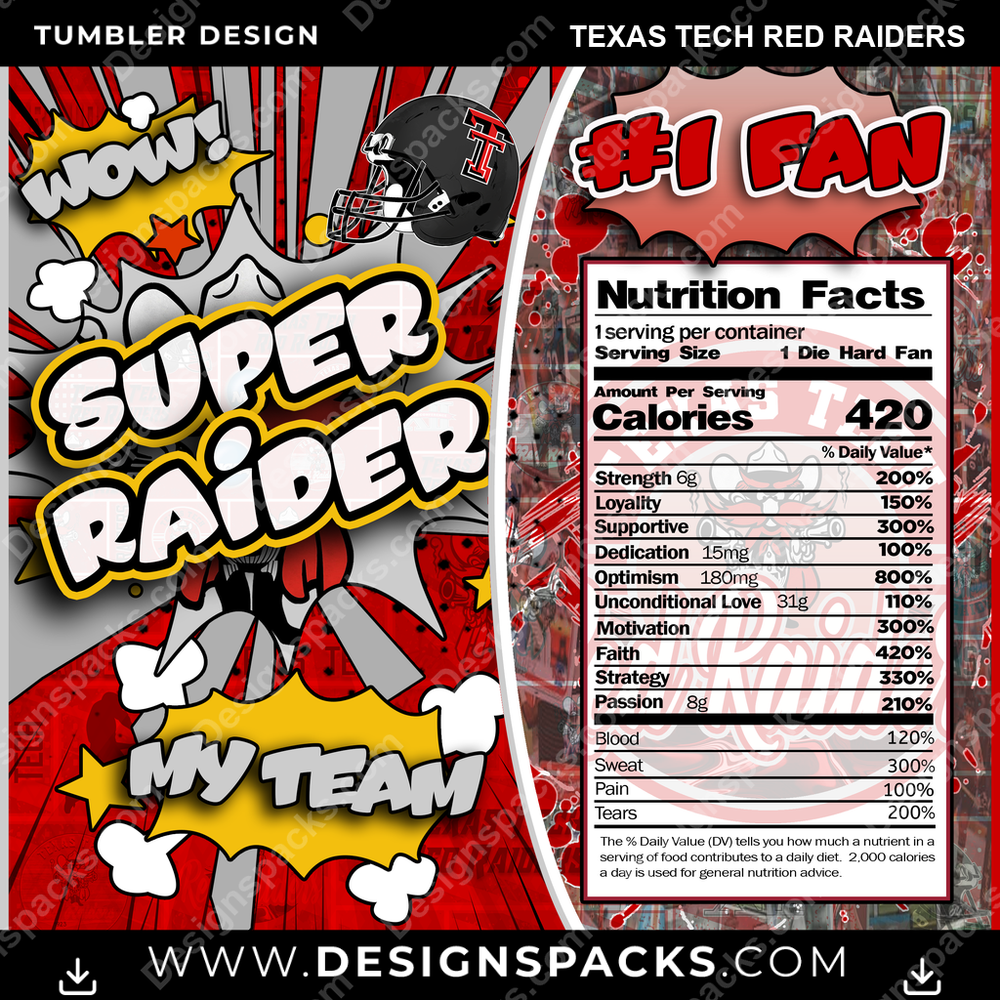 College Sport Super Team Texas Tech Red Raiders Tumbler Digital Wrap Design