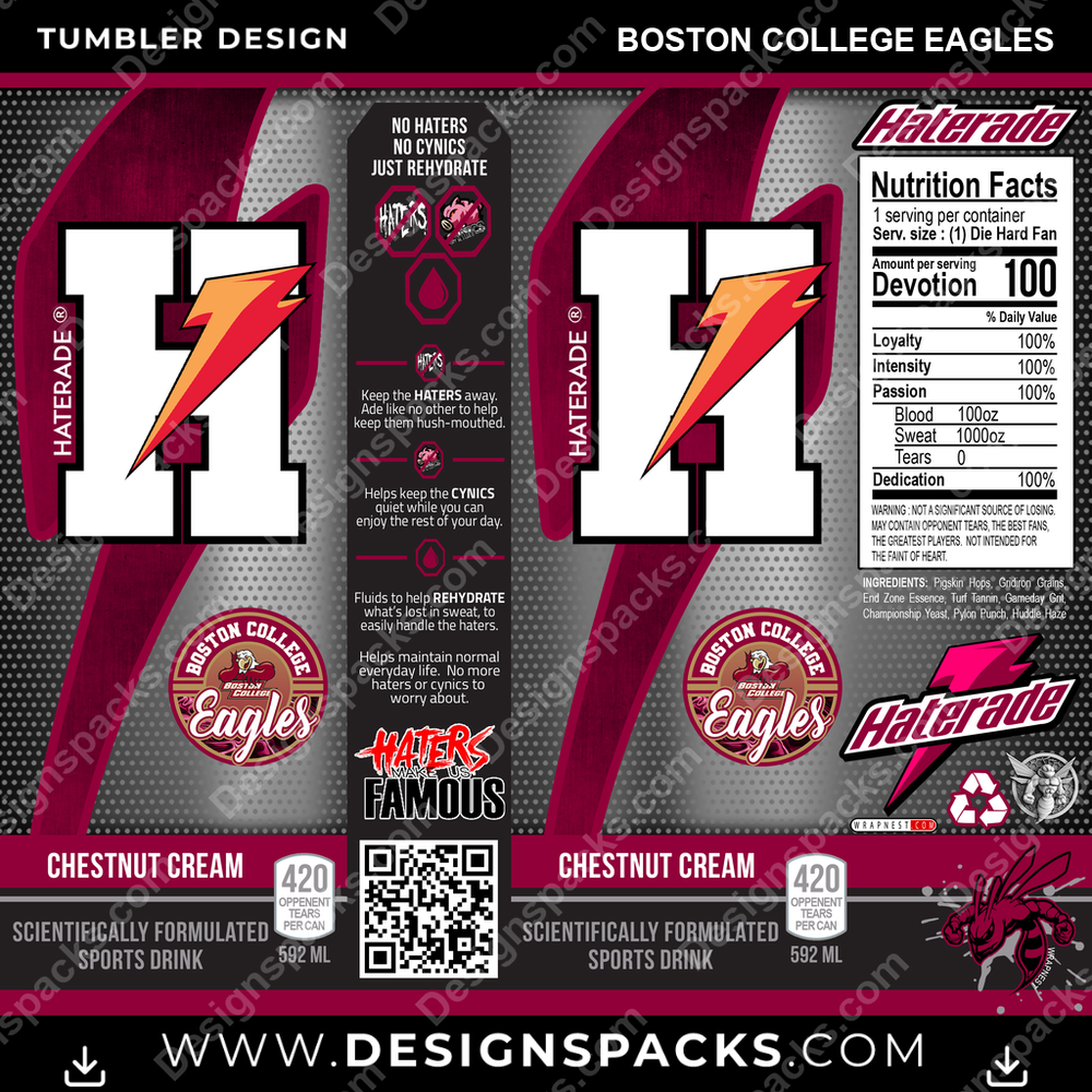 College Sport Haterade Boston College Eagles NCAA College Sport Tumbler Digital Wrap Design Download