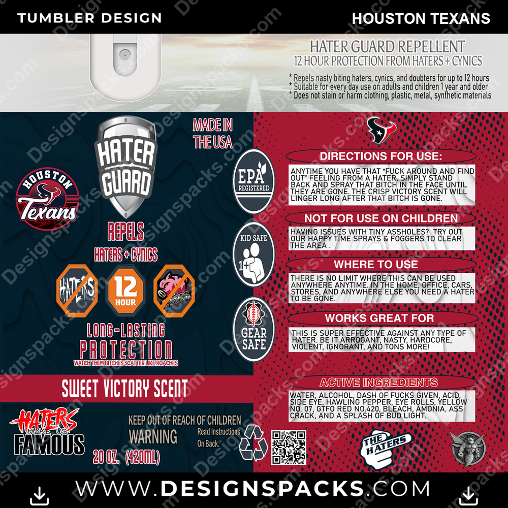 Football Hater Guard Houston Texans NFL Football Tumbler Digital Wrap Design Download