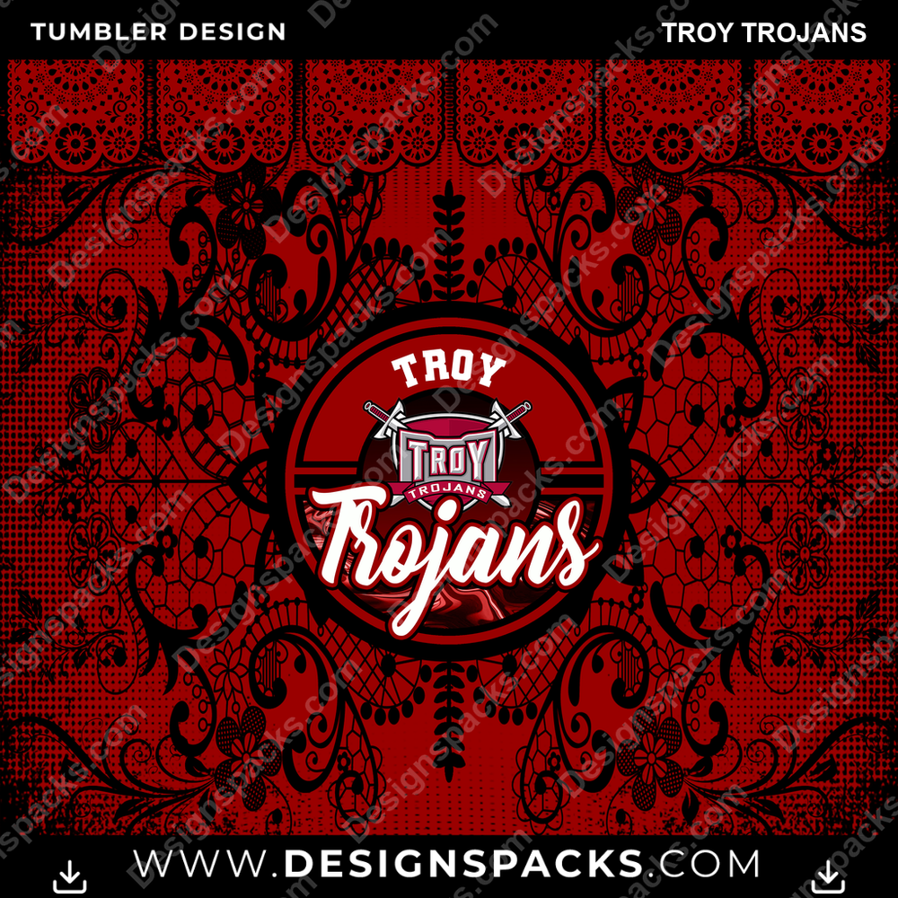 College Sport Lace & Logo Troy Trojans NCAA College Sport Tumbler Digital Wrap Design Download
