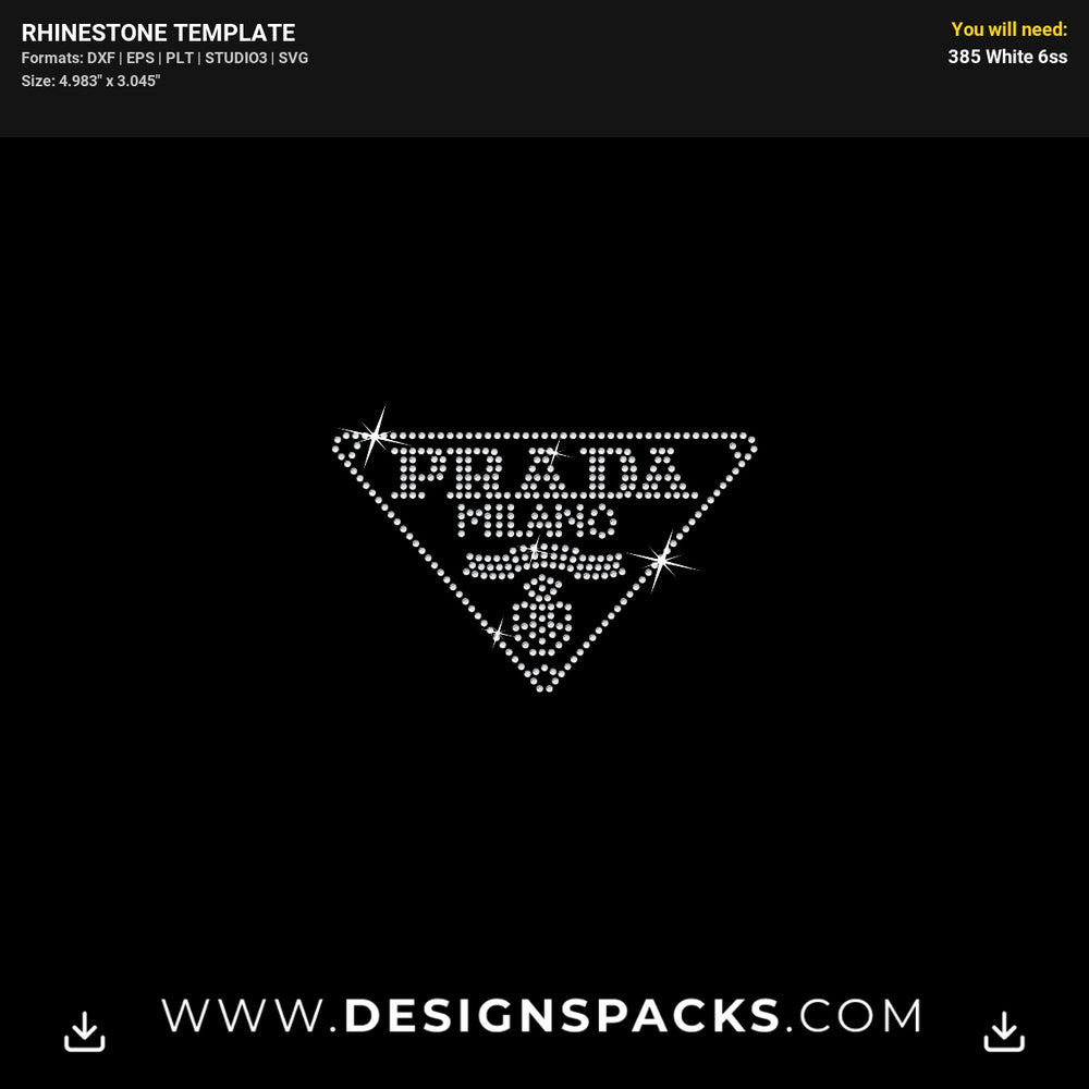 Prada Iconic Triangle 5 Inches Logo Rhinestone Digital Template