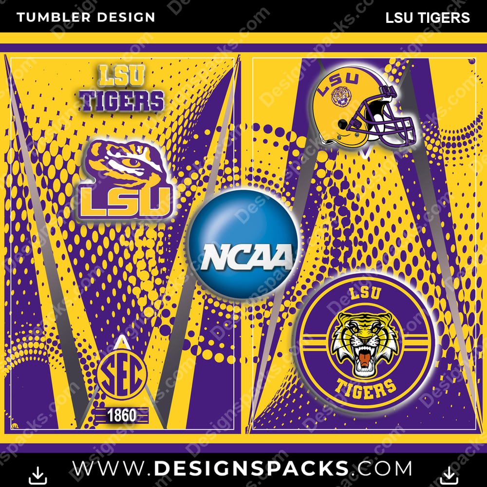 College Sport Team Logo LSU Tigers NCAA College Sport Tumbler Digital Wrap Design Download