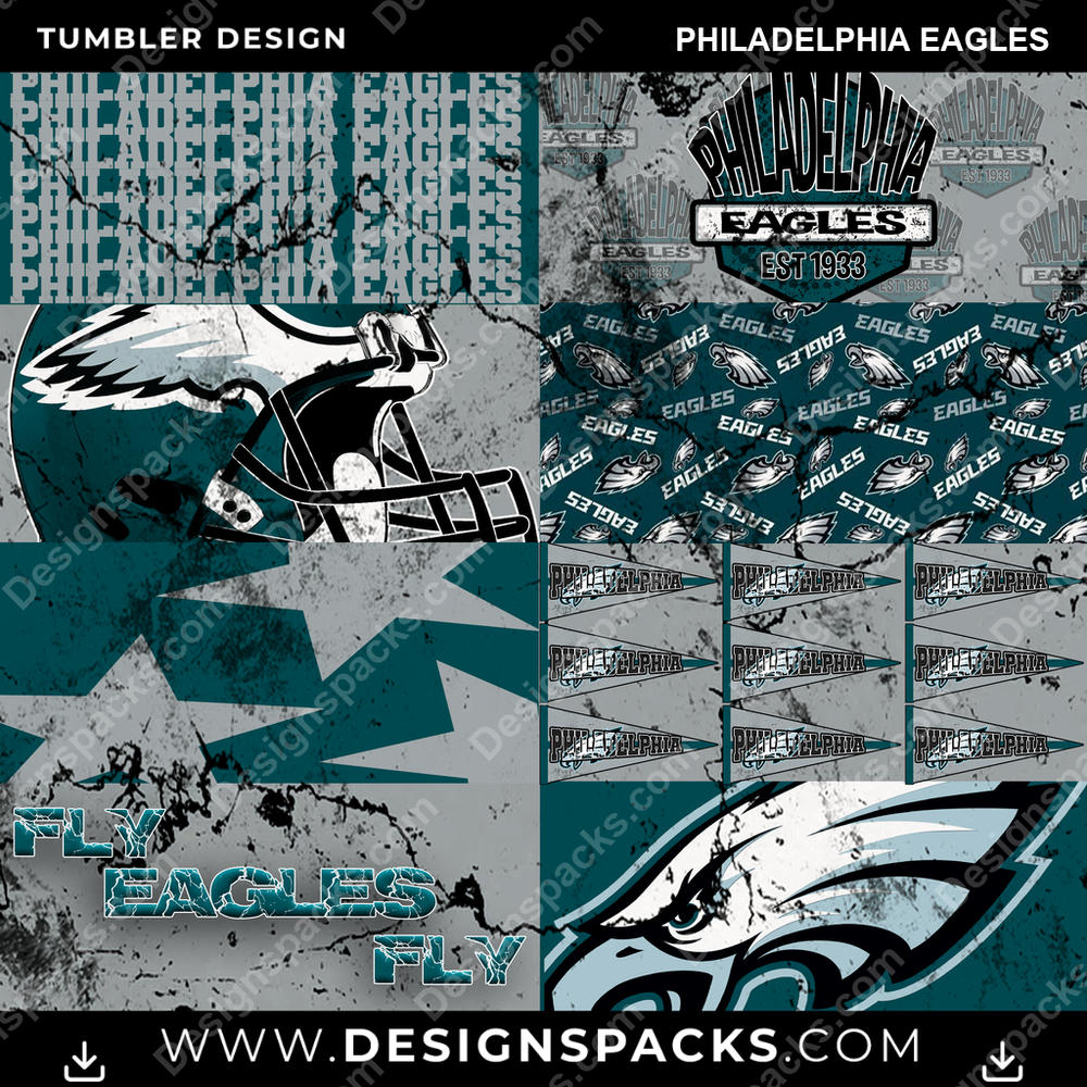 Football Distressed BG Philadelphia Eagles NFL Football Tumbler Digital Wrap Design Download