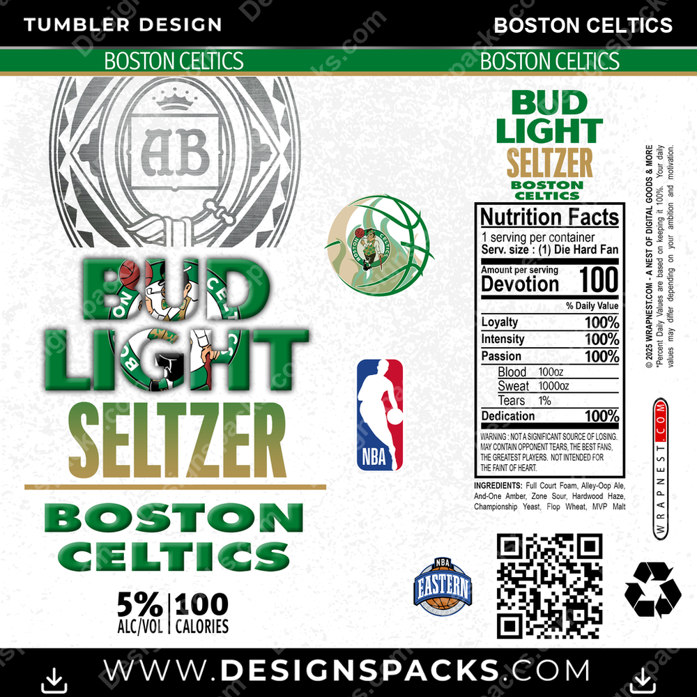 Basketball Bud Light Seltzer Boston Celtics Tumbler Digital Wrap Design