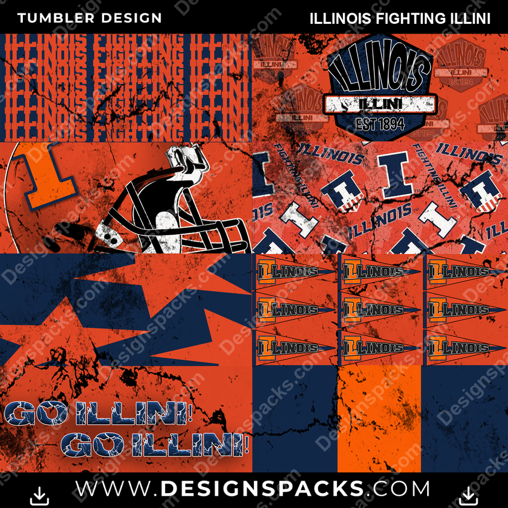 College Sport Distressed BG Illinois Fighting Illini NCAA College Sport Tumbler Digital Wrap Design Download