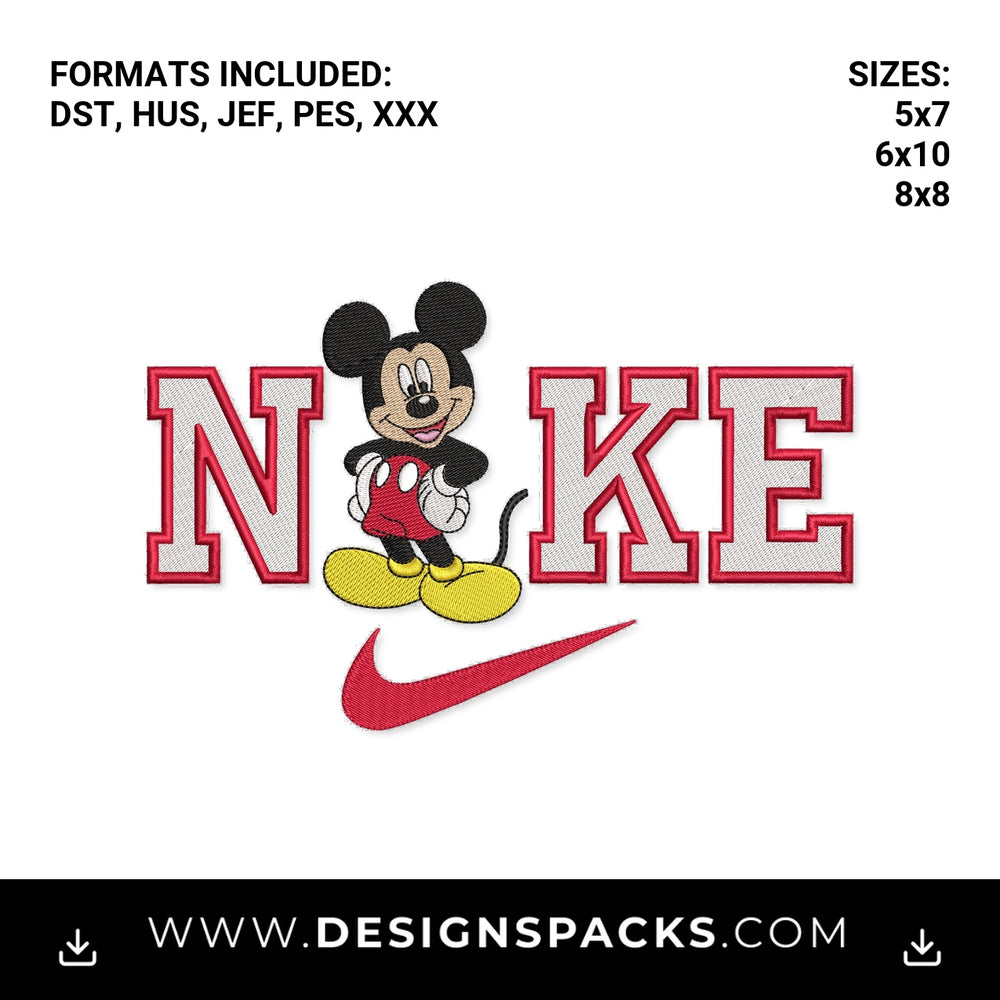 Mickey Mouse Nike Varsity Swoosh Embroidery Design - Instant digital download pattern at Designspacks.com
