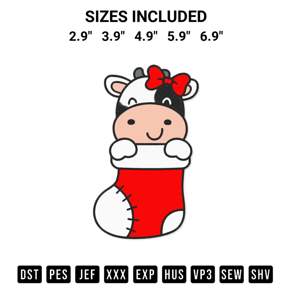 Transform your fabrics with the Girl Cow In Stocking Christmas Embroidery Design embroidery design. Instant access to premium digitized patterns at Designspacks.com. Available sizes: 2.9", 3.9", 4.9", 5.9", 6.9".