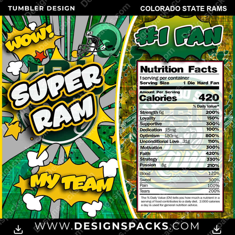 College Sport Super Team Colorado State Rams Tumbler Digital Wrap Design