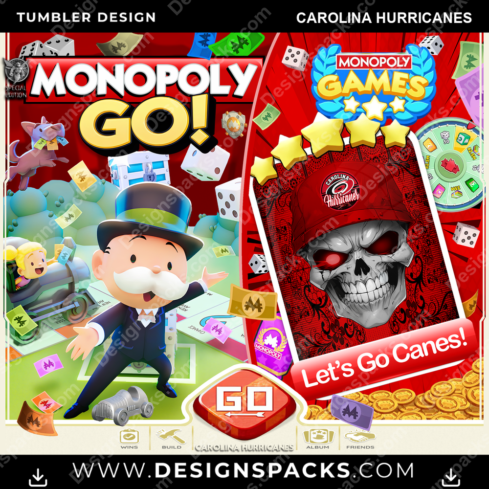 Ice Hockey Monopoly Go! Carolina Hurricanes NHL Hockey Tumbler Digital Wrap Design Download
