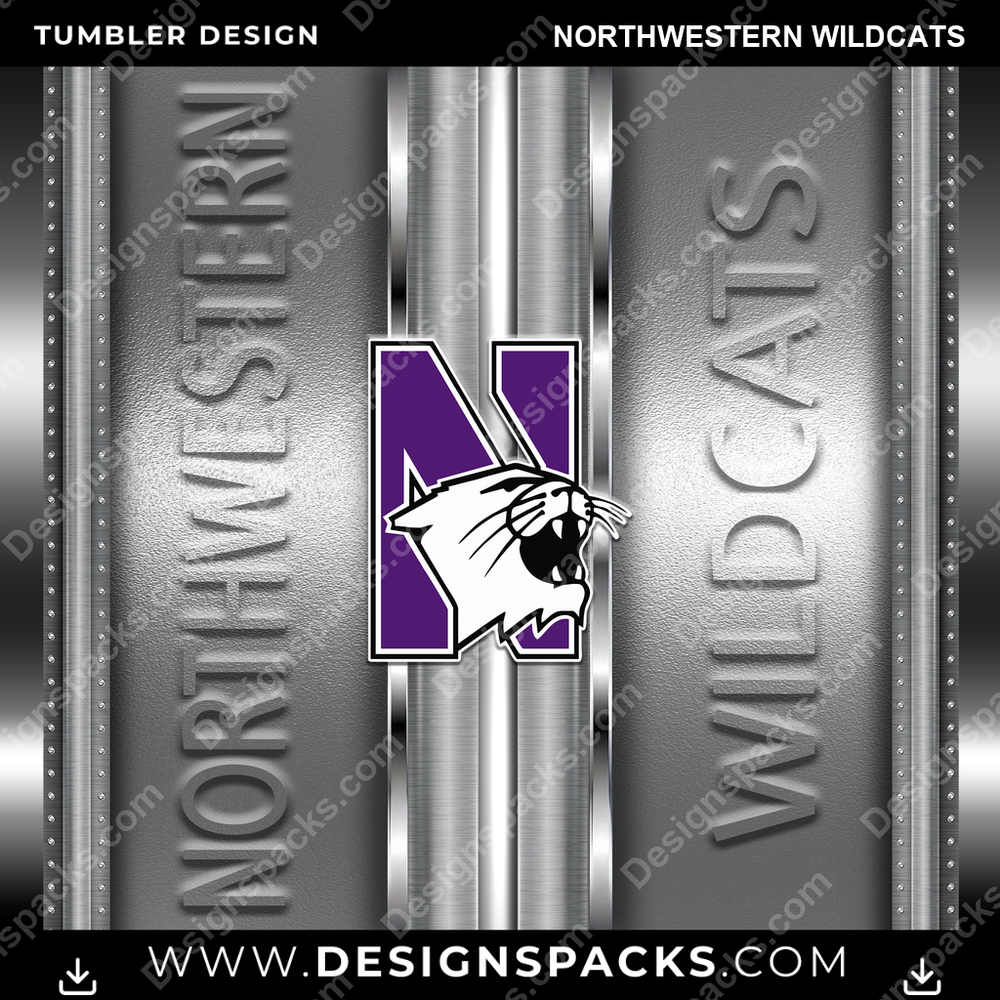College Sport Metallic Northwestern Wildcats NCAA College Sport Tumbler Digital Wrap Design Download