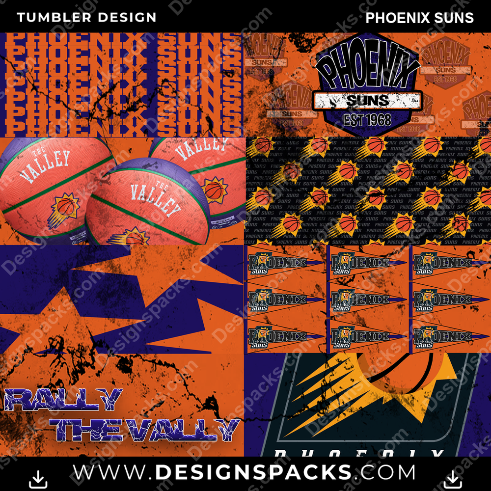 Basketball Distressed BG Phoenix Suns Tumbler Digital Wrap Design