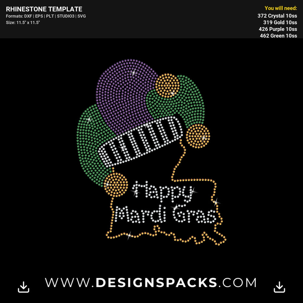 Louisiana Map Mardi Gras Rhinestone Digital Template