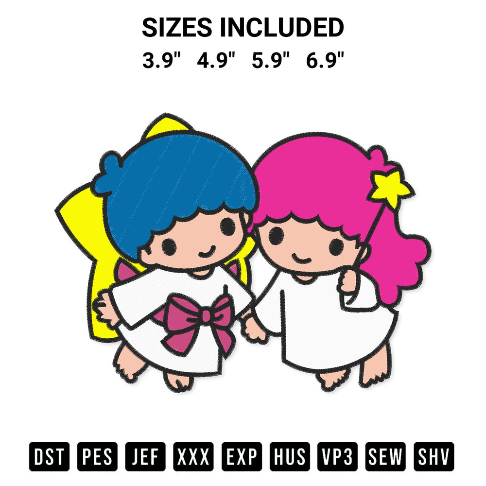 Download the Sanrio Little Twin Stars Embroidery Design machine embroidery design exclusively at Designspacks.com. Premium digitized pattern for apparel and DIY crafts. Available sizes: 3.9", 4.9", 5.9", 6.9".