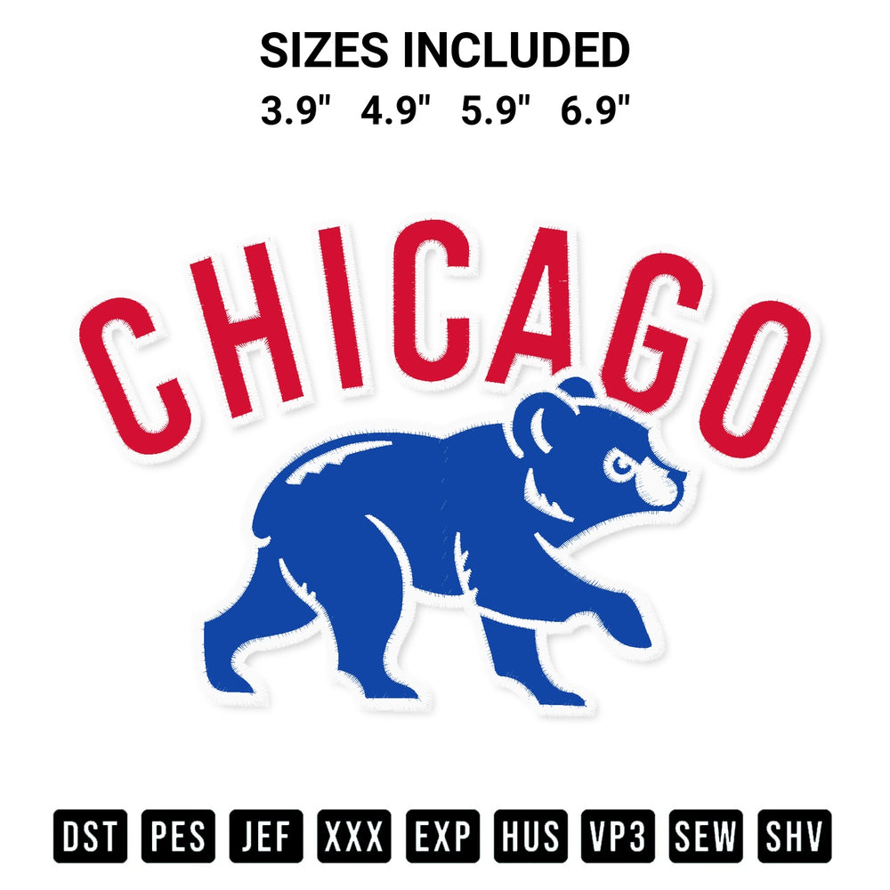 Discover the perfect addition to your crafting collection: Chicago Cubs Bear Logo Embroidery Design embroidery file. Instantly available at Designspacks.com. Available sizes: 3.9", 4.9", 5.9", 6.9".