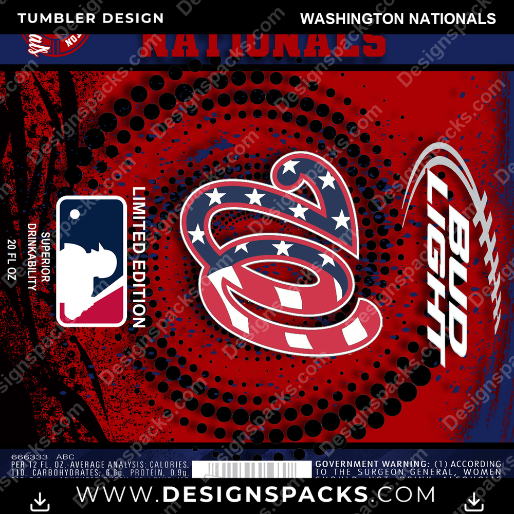 Diseño digital de envoltura para vaso "Baseball Bud" de los Washington Nationals