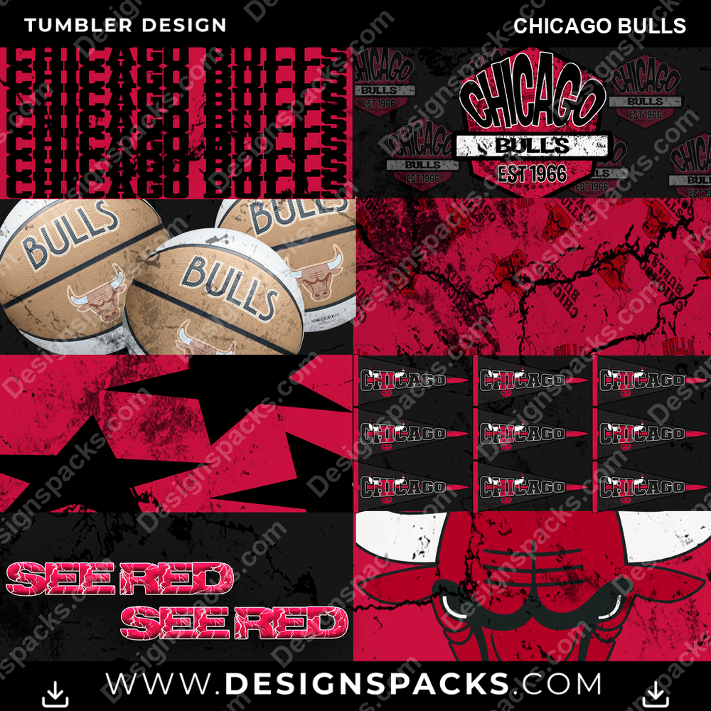 Basketball Distressed BG Chicago Bulls Tumbler Digital Wrap Design