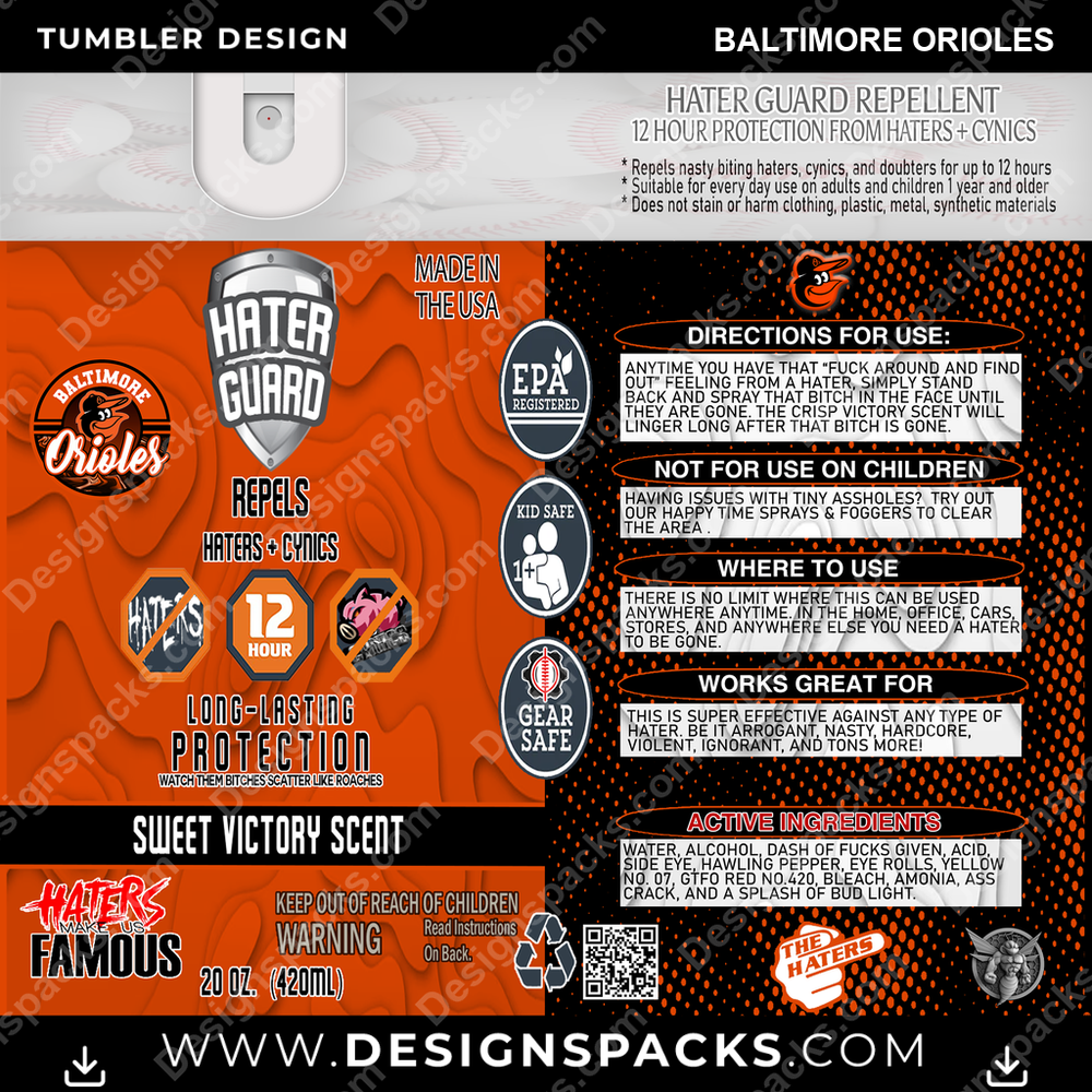 Baseball Hater Guard Baltimore Orioles Tumbler Digital Wrap Design