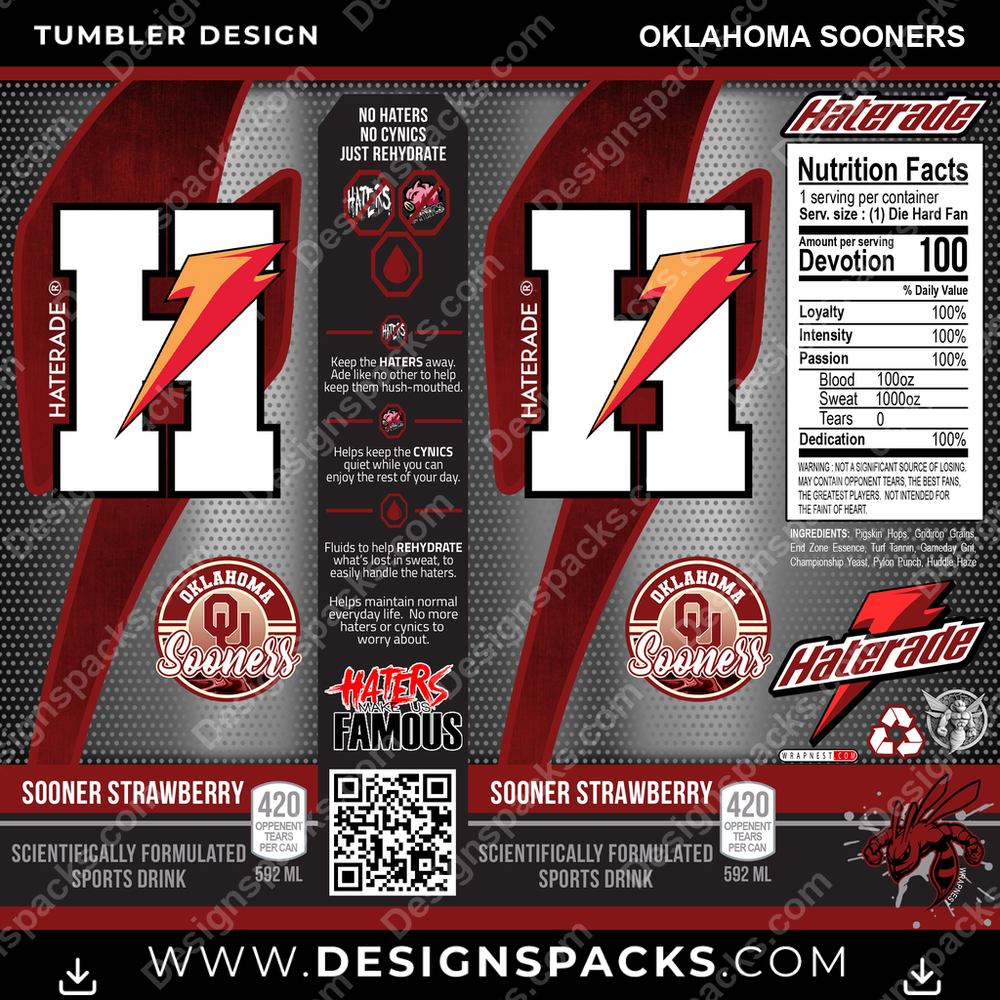 College Sport Haterade Oklahoma Sooners NCAA College Sport Tumbler Digital Wrap Design Download