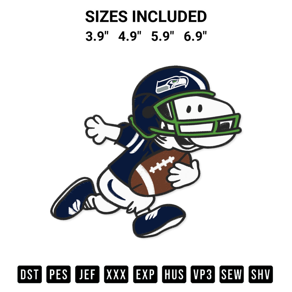 Stitch like a pro with the Snoopy Seattle Seahawks Nfl Embroidery Design embroidery pattern from Designspacks.com. High-quality digital machine embroidery file. Available sizes: 3.9", 4.9", 5.9", 6.9".