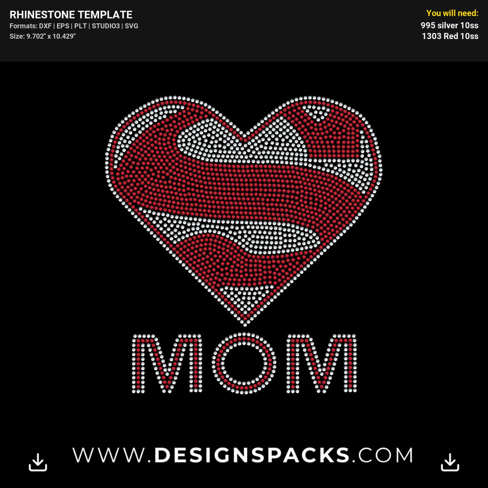 Super Mom Mother Hero Design Rhinestone Digital Template