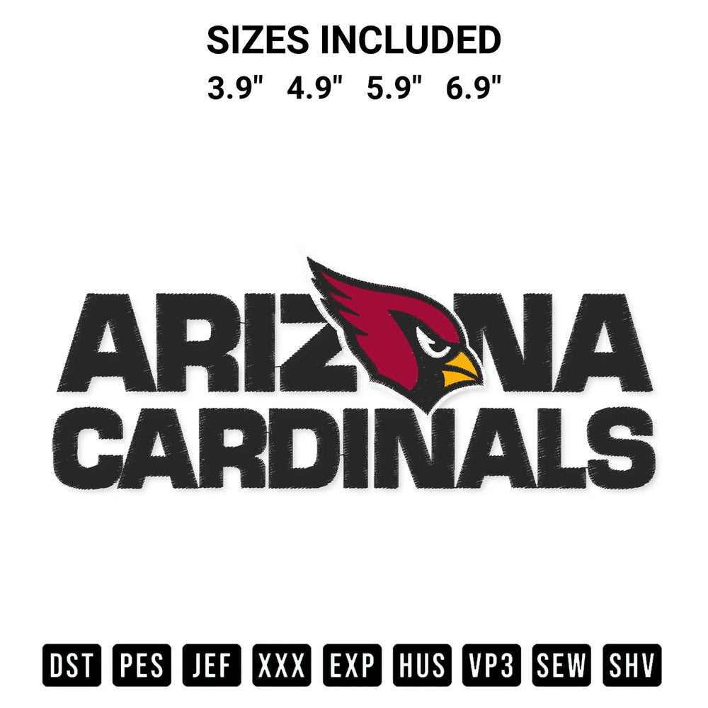 Discover the perfect addition to your crafting collection: Arizona Cardinals Embroidery Design embroidery file. Instantly available at Designspacks.com. Available sizes: 3.9", 4.9", 5.9", 6.9".