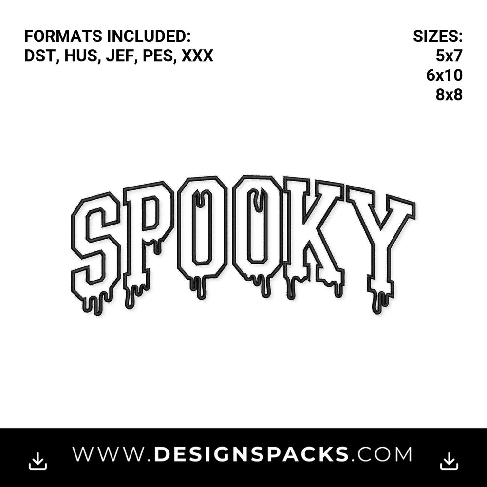 Dripping Spooky Halloween Varsity Text Embroidery Design - Instant digital download pattern at Designspacks.com