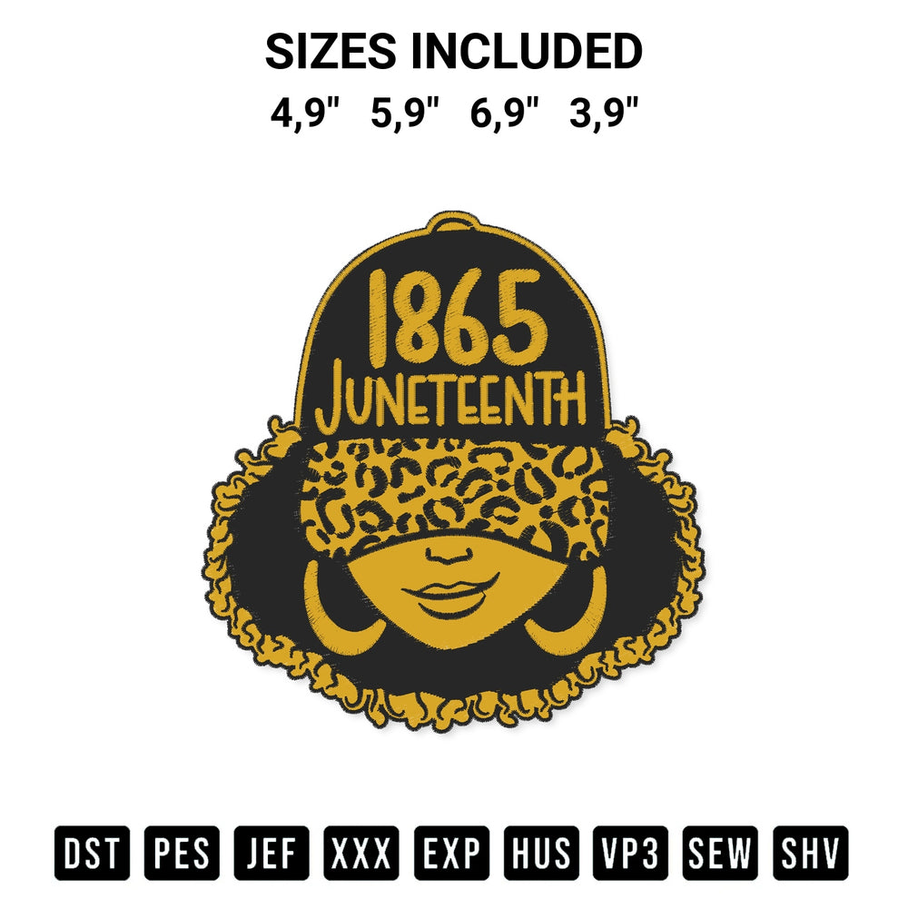 Elevate your next project with our 1865 Juneteenth Celebrate Black History Juneteenth Day Black Girl Logo Embroidery Design embroidery file. Shop high-quality digital patterns instantly at Designspacks.com. Available sizes: 4,9", 5,9", 6,9", 3,9".