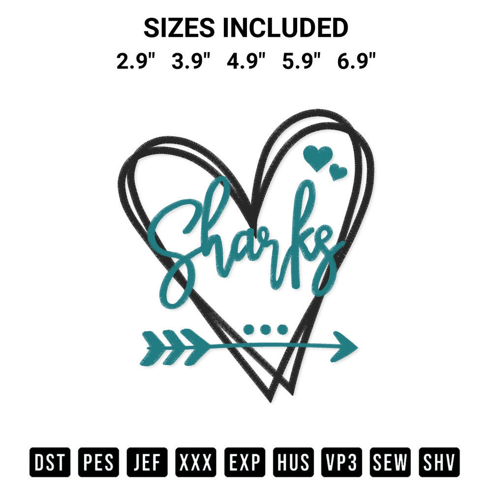 Download the San Jose Sharks Heart Embroidery Design machine embroidery design exclusively at Designspacks.com. Premium digitized pattern for apparel and DIY crafts. Available sizes: 2.9", 3.9", 4.9", 5.9", 6.9".