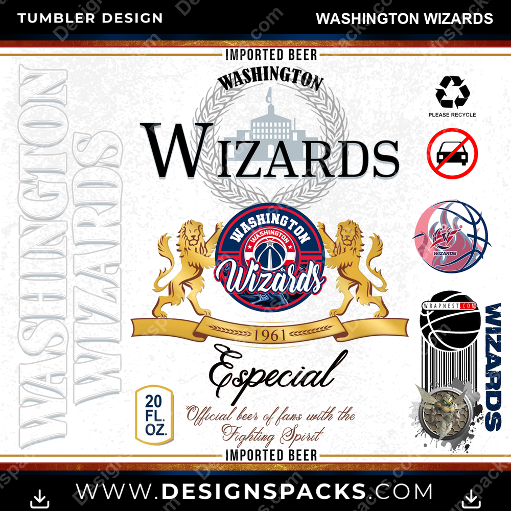 Basketball Modelo Washington Wizards Tumbler Digital Wrap Design