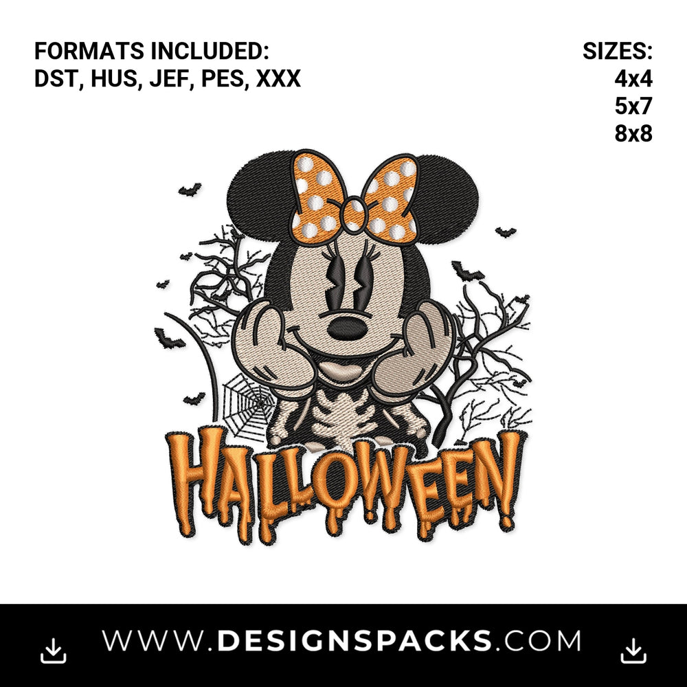 Cute Spooky Halloween Skeleton Mouse Embroidery Design - Instant digital download pattern at Designspacks.com