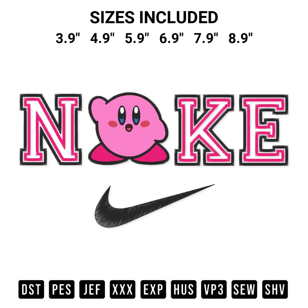 Add a unique touch to your apparel with the Kirby Game X Nike Embroidery Design embroidery file. Premium instant download available now on Designspacks.com. Available sizes: 3.9", 4.9", 5.9", 6.9", 7.9", 8.9".