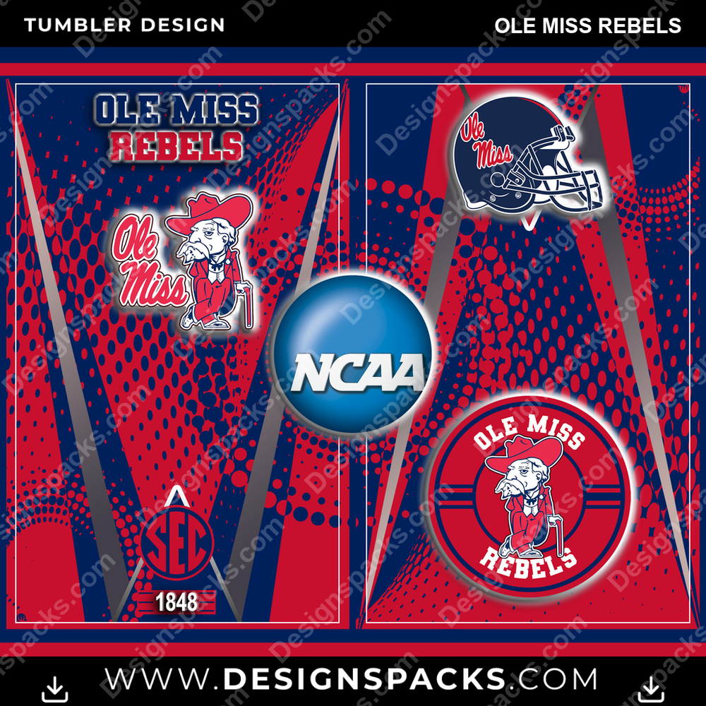 College Sport Team Logo Ole Miss Rebels NCAA College Sport Tumbler Digital Wrap Design Download