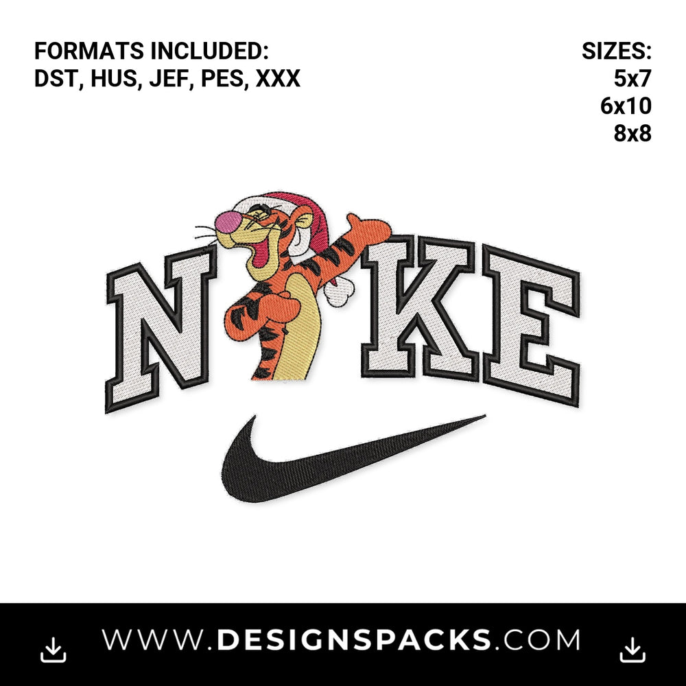 Christmas Tigger Varsity Swoosh Embroidery Design - Instant digital download pattern at Designspacks.com