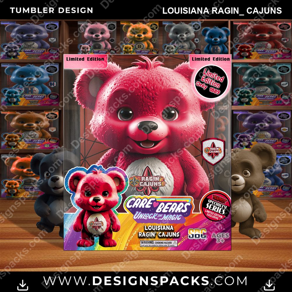 College Sport Care Bear Box Louisiana Ragin_ Cajuns Tumbler Digital Wrap Design
