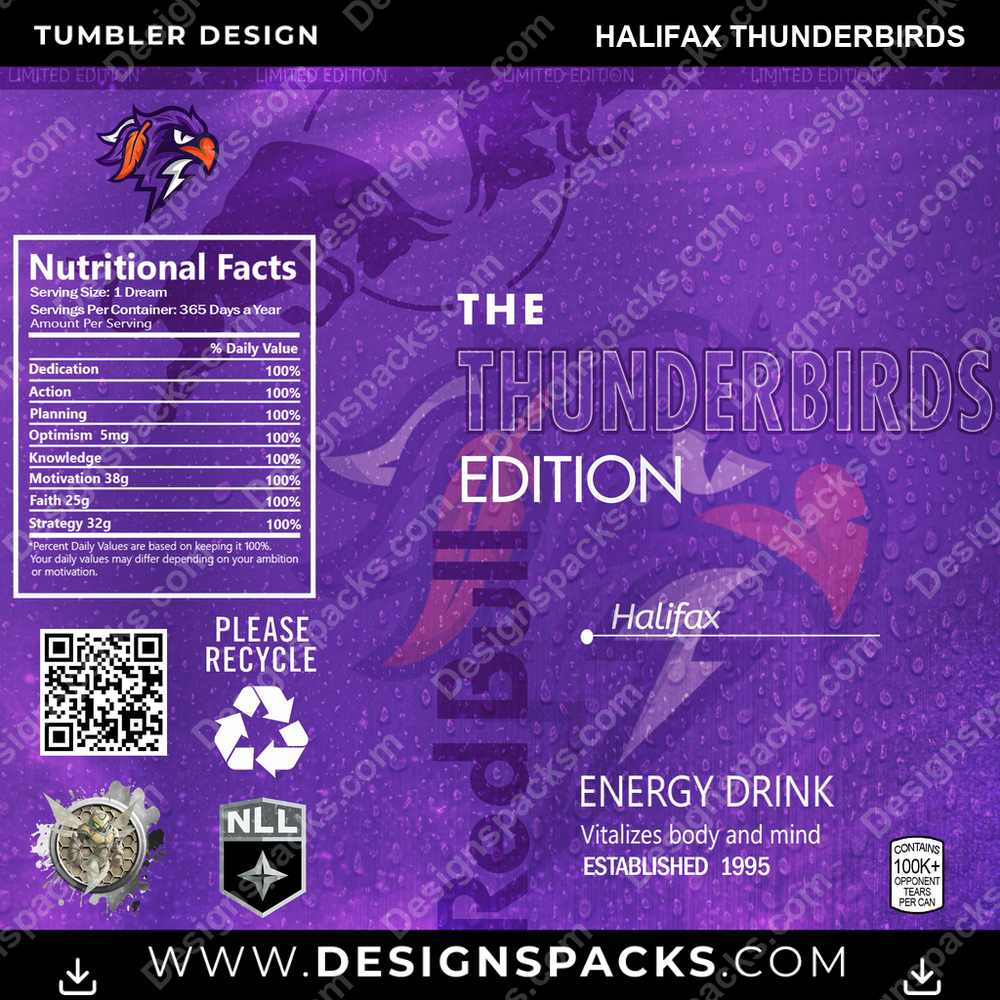 Lacrosse Red Bull Halifax Thunderbirds Tumbler Digital Wrap Design