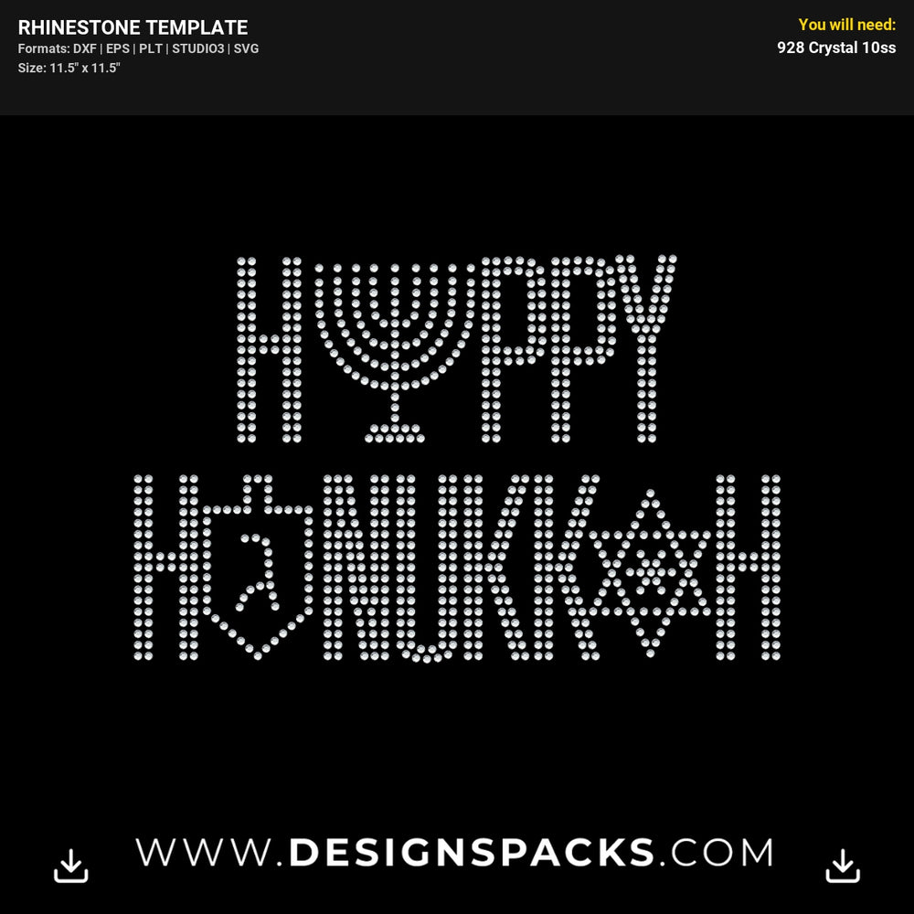 Happy Hanukkah Star David Rhinestone Digital Template