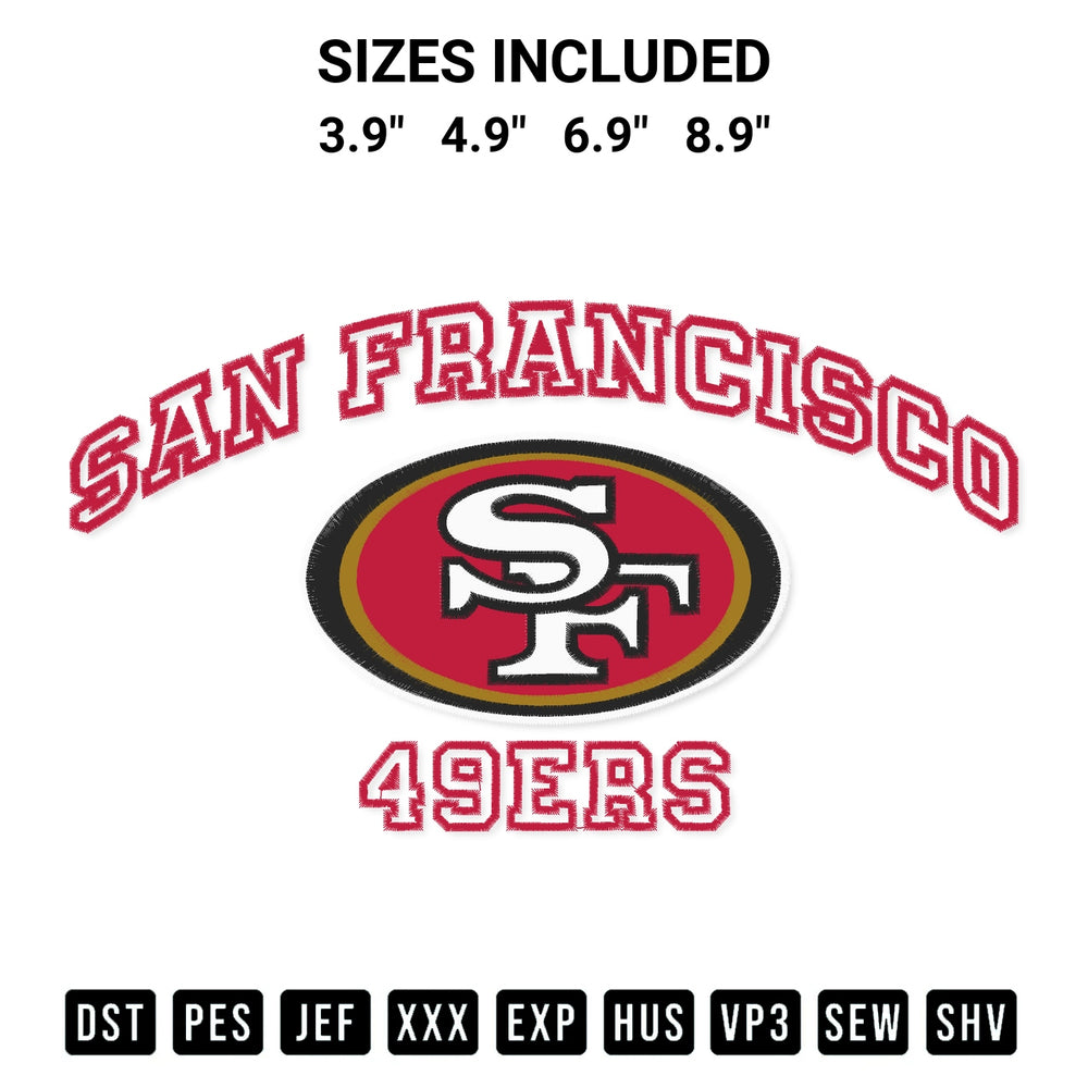 Download the Nfl San Francisco 49Ers Football Embroidery Design machine embroidery design exclusively at Designspacks.com. Premium digitized pattern for apparel and DIY crafts. Available sizes: 3.9", 4.9", 6.9", 8.9".
