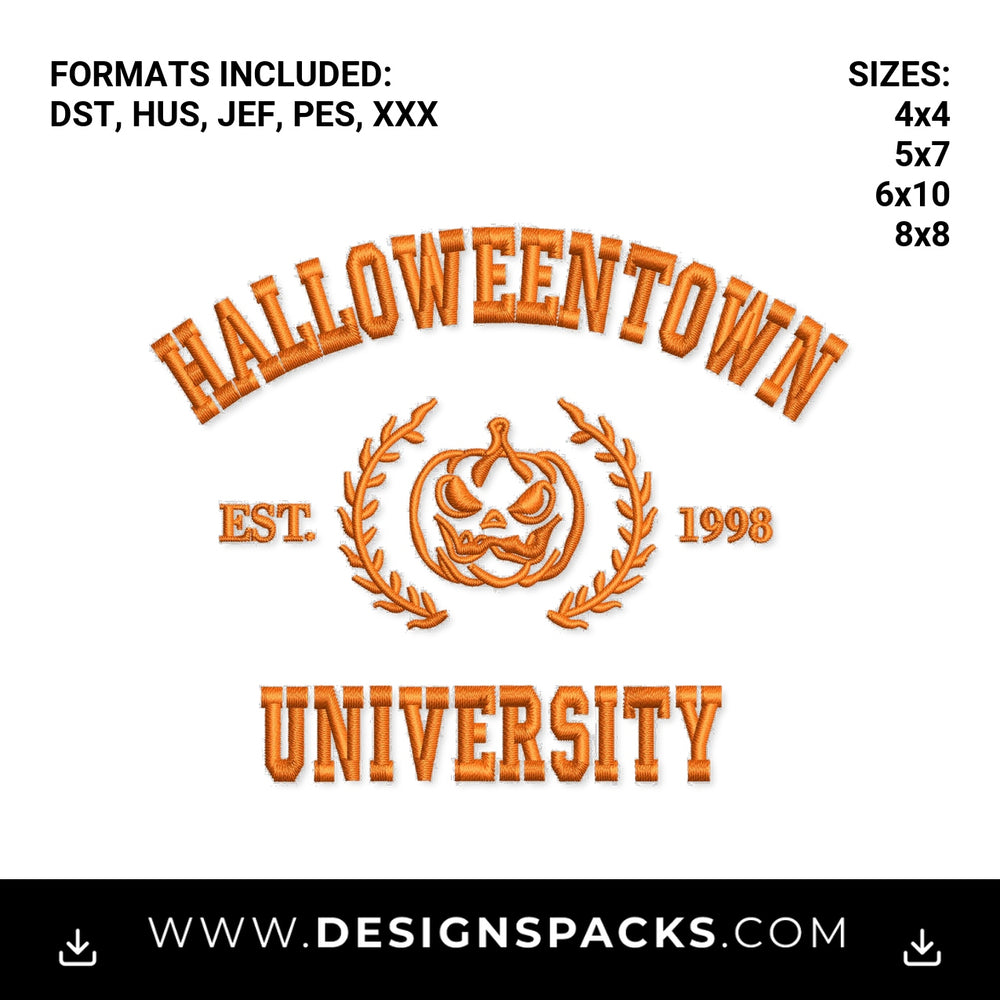 Halloweentown University Pumpkin Crest Embroidery Design - Instant digital download pattern at Designspacks.com