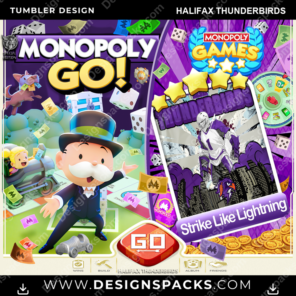 Lacrosse Monopoly Go! Halifax Thunderbirds Tumbler Digital Wrap Design