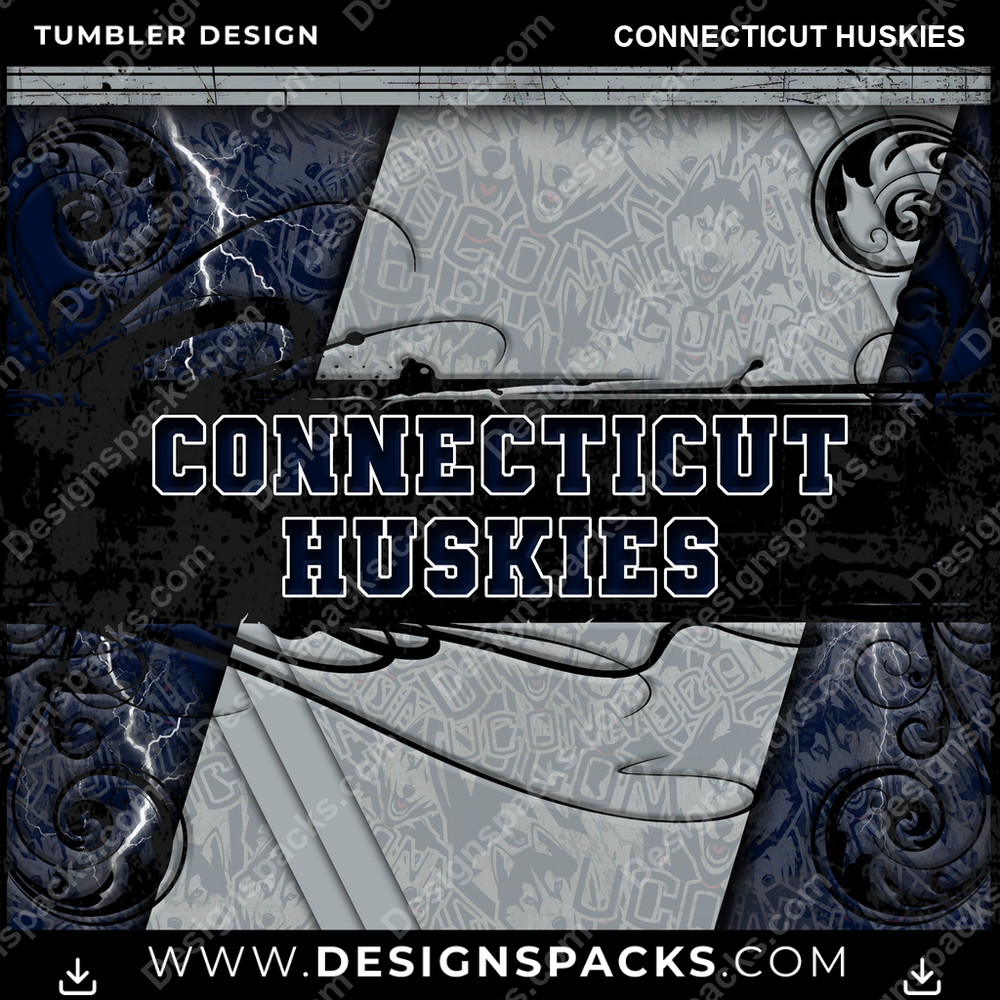 College Sport Elegant Connecticut Huskies Tumbler Digital Wrap Design