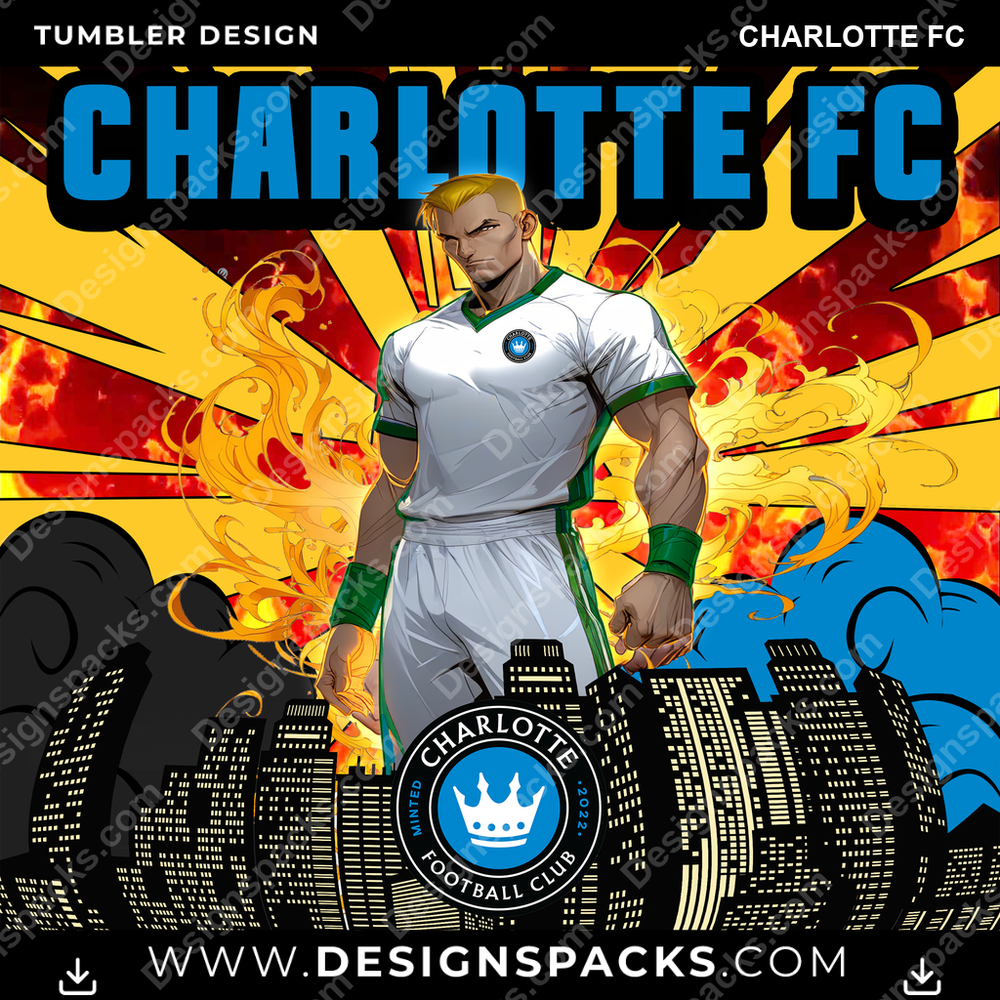 US Soccer Comic Cover Charlotte FC MLS Tumbler Digital Wrap Design Download