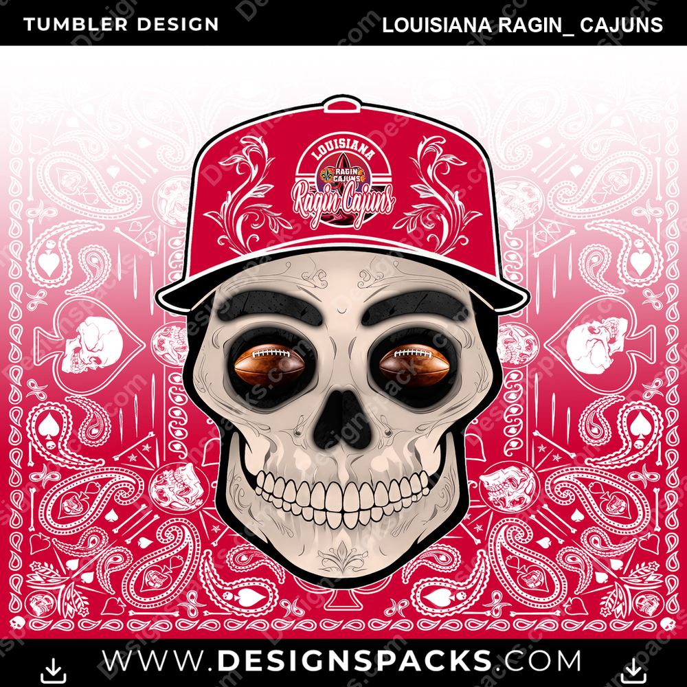 College Sport Skull Handkerchief Louisiana Ragin_ Cajuns Tumbler Digital Wrap Design