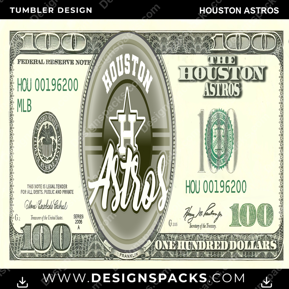 Béisbol Billete de 100 Dólares Houston Astros Vaso Diseño Digital Envolvente