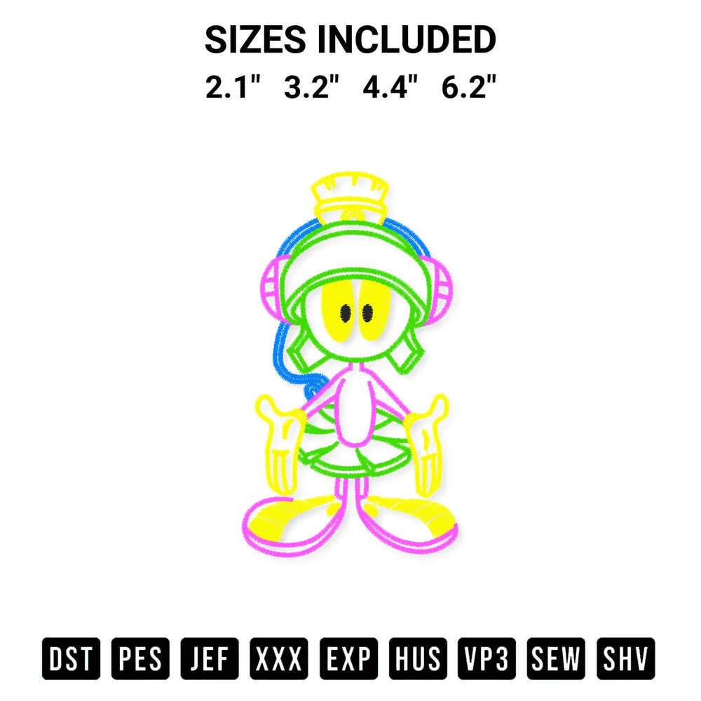 Download the Marvin The Martian Embroidery Design machine embroidery design exclusively at Designspacks.com. Premium digitized pattern for apparel and DIY crafts. Available sizes: 2.1", 3.2", 4.4", 6.2".