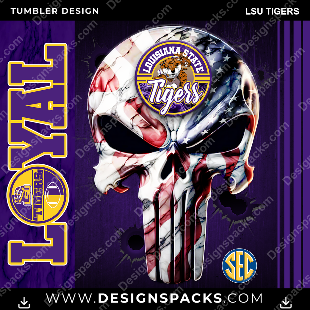 College Sport Loyal LSU Tigers Tumbler Digital Wrap Design